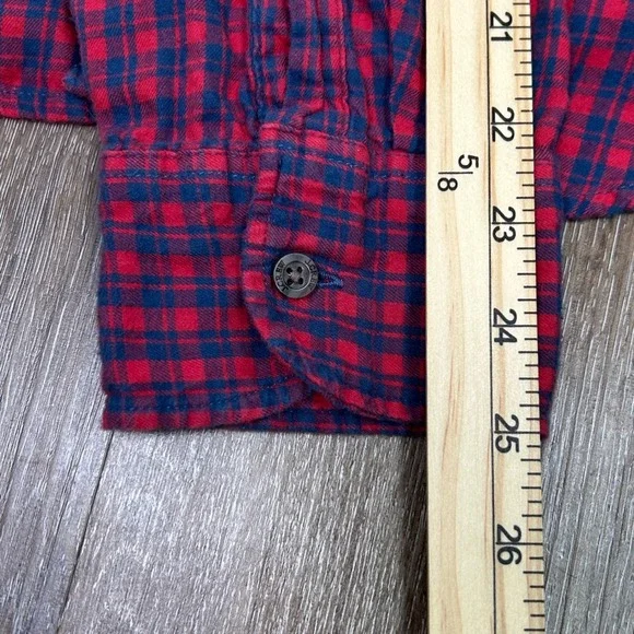 J.Crew Brushed Twill Plaid Button Down Shirt Red Navy Large Classic Fit Flannel - Picture 9 of 11